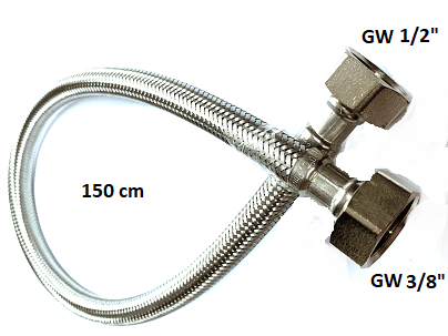 WĄŻ 150 cm WW 3/8x1/2 WĘŻYK GW W OPLOCIE PRZYŁĄCZE WODY ELASTYCZNY DIAMOND PL