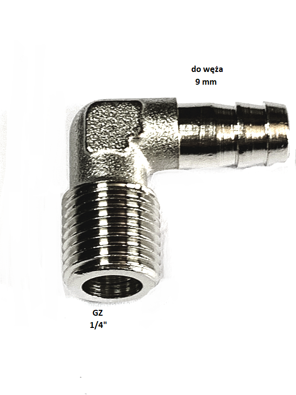 KRÓCIEC GZ 1/4-9 mm KĄTOWY CHOINKA KOLANKO 1/4 GZ do WĘŻA 9 NIKLOWANY