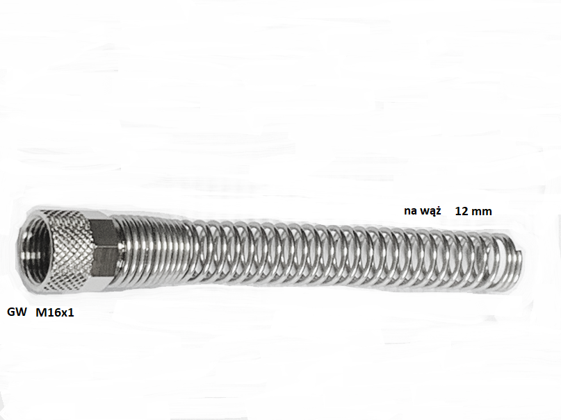 Sprężyna GW M16x1 na wąż 12 mm ochronna zapobiegająca załamaniu z nakrętką